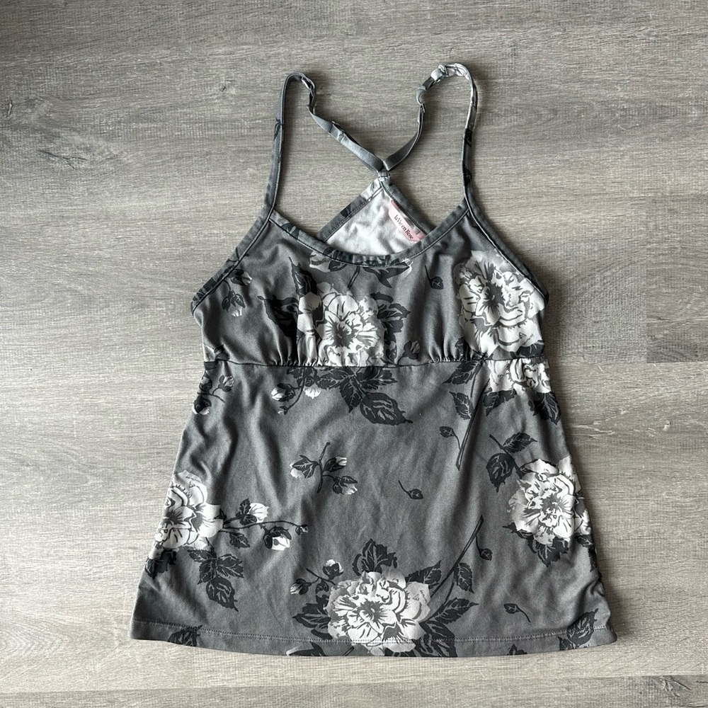 La vie en rose Floral Rose Gray Babydoll Tank Top race back